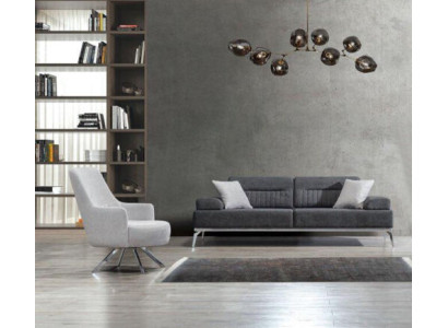 Set de sala de estar de 2 piezas: sofá de 3 plazas, sillón de 1 plaza, material textil gris y blanco.