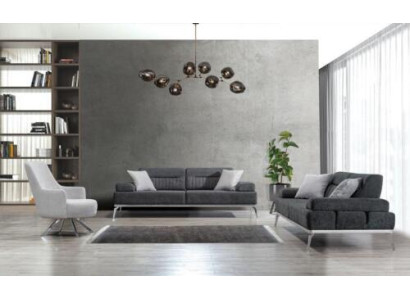 Conjunto de sala de estar 3 piezas 2x sofá de 3 plazas gris con sillón blanco diseño moderno textil