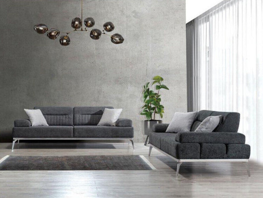 Sofá de tela Juego de sala de estar de 2 piezas. Color gris Material textil Diseño moderno