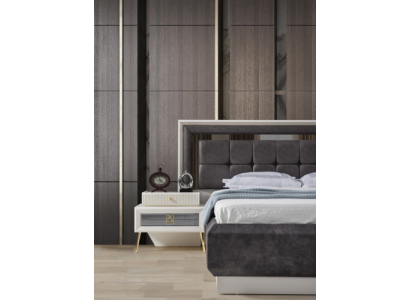 Elegante mesa de noche de acero inoxidable para dormitorio. Muebles modernos.