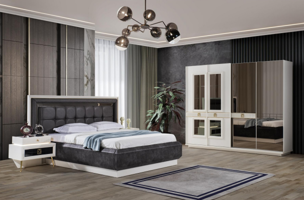 Elegante mesa de noche de acero inoxidable para dormitorio. Muebles modernos.