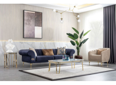 Moderno conjunto de sofás azules y beige de diseñador 3+1 asientos, sillón de lujo para la sala de estar