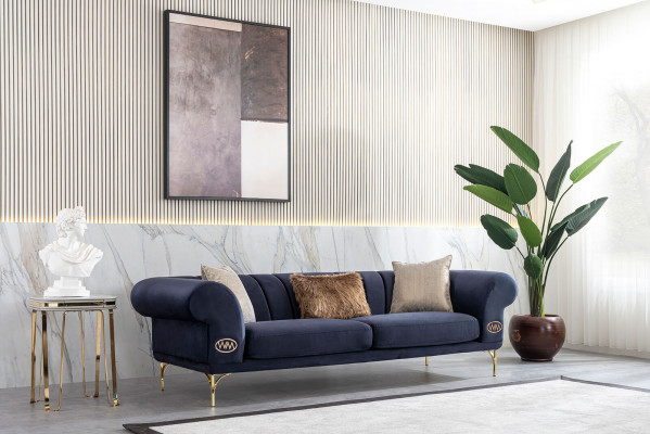 Moderno conjunto de sofás azules y beige de diseñador 3+1 asientos, sillón de lujo para la sala de estar