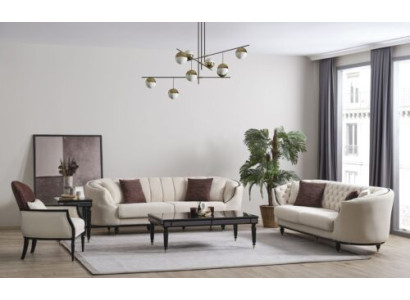Sala de estar blanca Set de sofá 3+3+1 Mesa de centro Mesita auxiliar de 5 piezas.