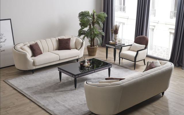 Sala de estar blanca Set de sofá 3+3+1 Mesa de centro Mesita auxiliar de 5 piezas.