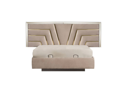 Habitación de dormir beige Cama doble Estructura de madera resistente Cama tapizada de diseñador