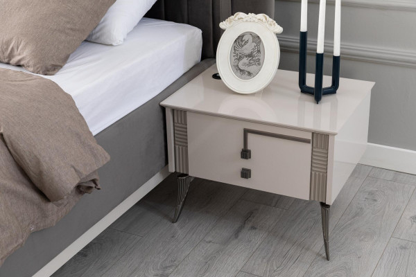 Conjunto de dormitorio moderno Cama doble Mesita de noche Armario de lujo