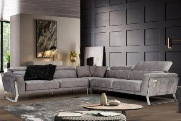 Sofá esquinero de sala de estar gris en forma de L grande Sofá de tela grande de lujo Muebles nuevos