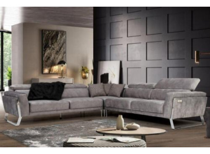 Sofá esquinero de sala de estar gris en forma de L grande Sofá de tela grande de lujo Muebles nuevos