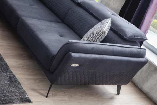 Sofá de tela gris robusto en forma de L, diseñador, sofá tapizado para la sala de estar.