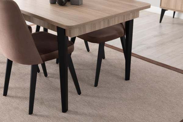Conjunto de comedor marrón de lujo, mesa de comedor 4 sillas aparador espejo