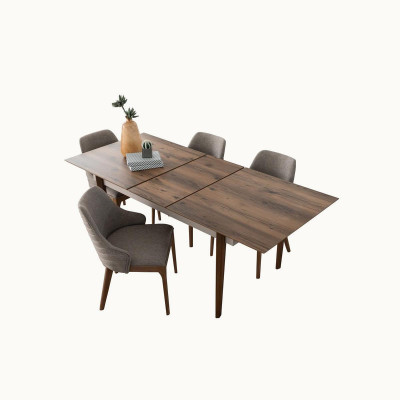 Conjunto completo de comedor Mesa de comedor 4 sillas tapizadas marrones Set de 5 piezas