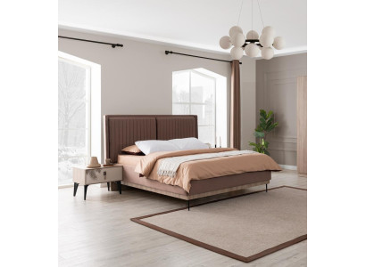 Cama doble marrón, muebles de dormitorio de diseño, camas de lujo tapizadas.