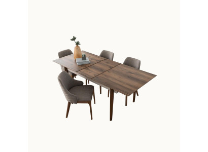 Gran mesa marrón para comedor. Muebles de madera de diseñador para comedor.