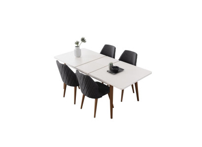 Mesa de comedor rectangular blanca. Muebles de cocina de diseñador. Mesas de madera modernas.