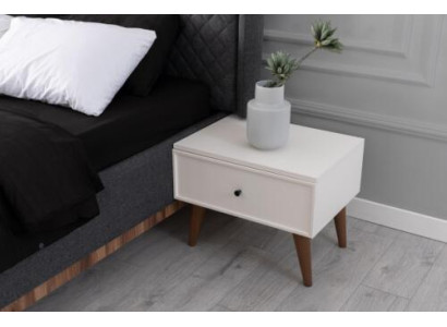 Mesitas de noche blancas con 1 cajón, muebles de diseño de madera para dormitorio.