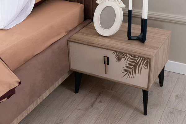 Mesa de noche beige Diseñador Mobiliario de dormitorio de lujo Tablas de noche de madera
