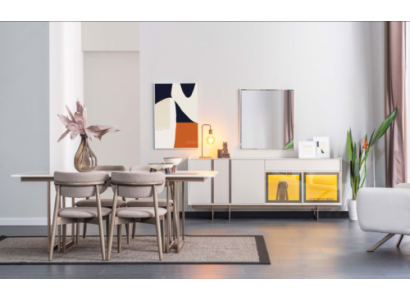 Mesa de comedor moderna blanca, comedor, madera, mesas lujosas, muebles robustos.