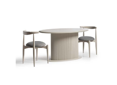 Conjunto de comedor completo moderno de lujo, mesa de comedor y sillas beige de 5 piezas.