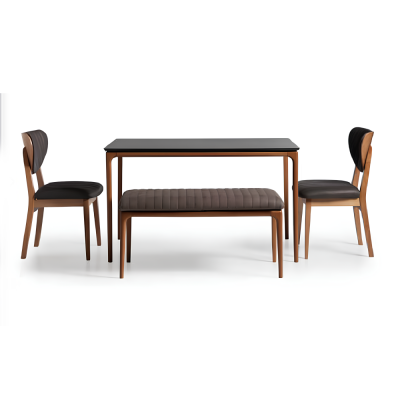 Conjunto de comedor mesa de comedor madera sillas 4 piezas marrón rincón comedor banco tela