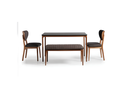 Conjunto de comedor mesa de comedor madera sillas 4 piezas marrón rincón comedor banco tela