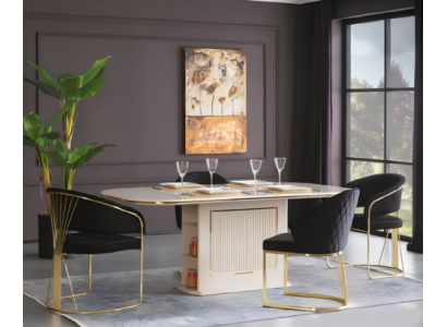 Rincón de comedor Conjunto de comedor de lujo Juego completo de comedor Mesa de comedor Sillas 7 piezas Beige