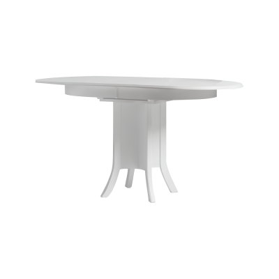 Mesa de comedor extensible en madera blanca de la esquina del comedor.