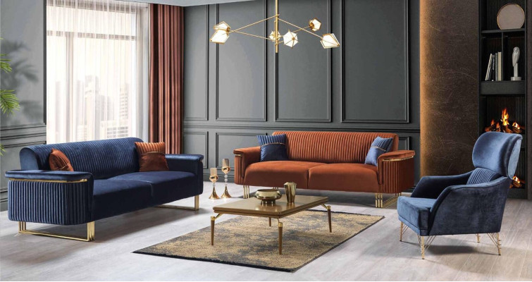 Moderno conjunto de sofás para sala de estar, sofá de tres plazas de diseño, sillones tapizados.