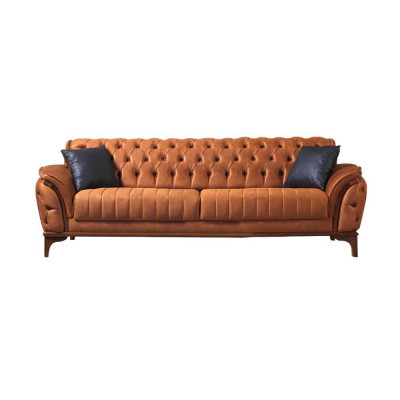 Sofá Chesterfield negro y naranja juego de sala de estar 4 piezas