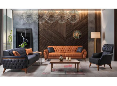 Negro-naranja Chesterfield conjunto de sofás para la sala de estar Sofás elegantes 3 piezas.