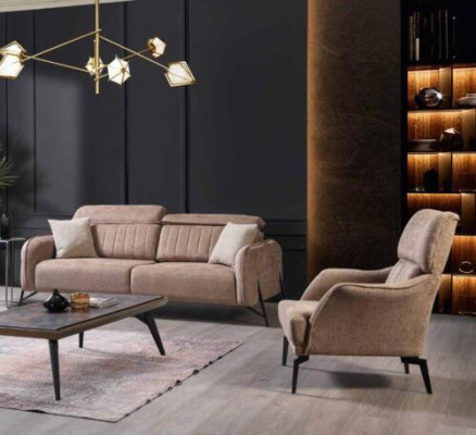 Sofá de tela beige para la sala de estar Sillón de lujo de 3 plazas de 1 plaza y 2 piezas