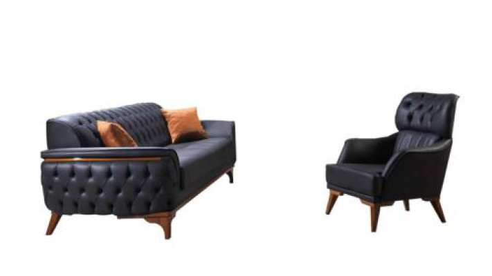 Sofá de lujo de cuero Chesterfield negro de diseñador, sillón de diseñador.
