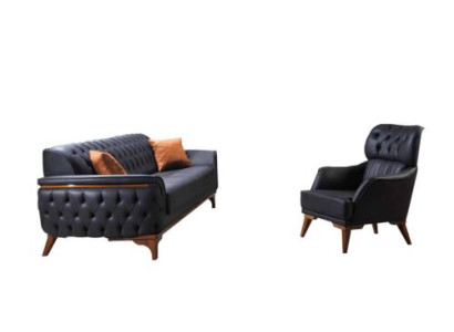 Sofá de lujo de cuero Chesterfield negro de diseñador, sillón de diseñador.