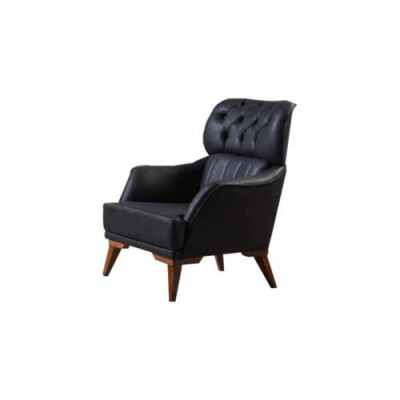 Sillón Chesterfield negro de lujo de una plaza para sala de estar.