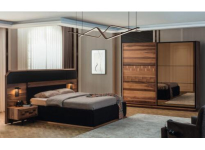 Exquisito conjunto de dormitorio Cama doble elegante 2 mesitas de noche de madera
