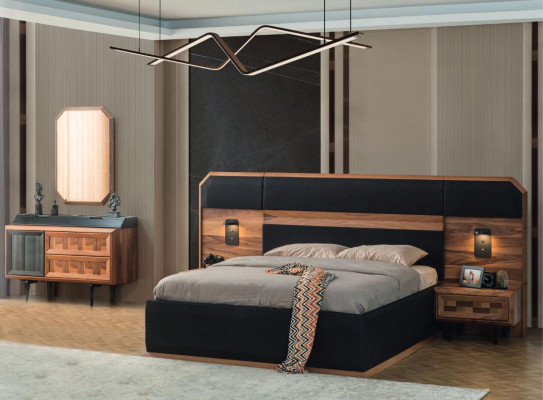 Muebles de dormitorio únicos Marco de cama de lujo Mesitas de noche Consola