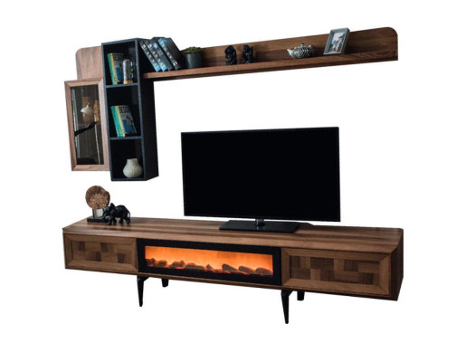 Conjunto de muebles de pared de sala de estar marrón Diseñador soporte de TV RTV Estantes de madera LED