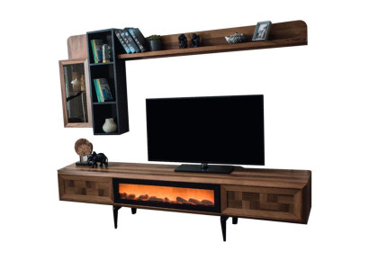 Conjunto de muebles de pared de sala de estar marrón Diseñador soporte de TV RTV Estantes de madera LED