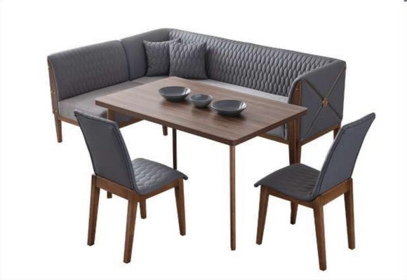 Elegante conjunto de comedor gris Mesa de comedor marrón 2 sillas banco