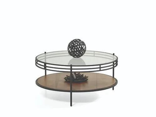 Mesa de café de lujo de diseñador de vidrio redonda de madera para sala de estar.