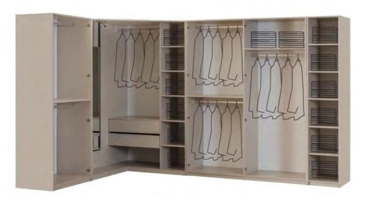 Moderno armario de esquina blanco, estantería de diseño, armario de madera, mueble de lujo.