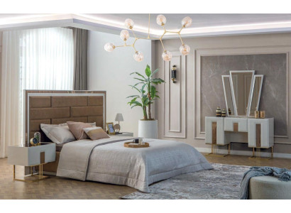 Muebles de dormitorio de diseño Cama doble 2 mesitas de noche Tocador de lujo