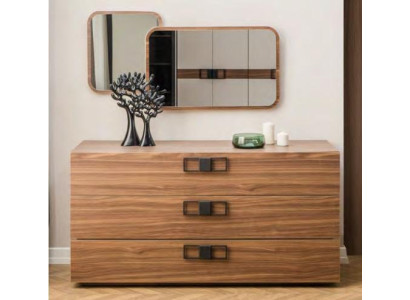 Modernes cómoda de dormitorio marrón con elegantes cajones de madera.