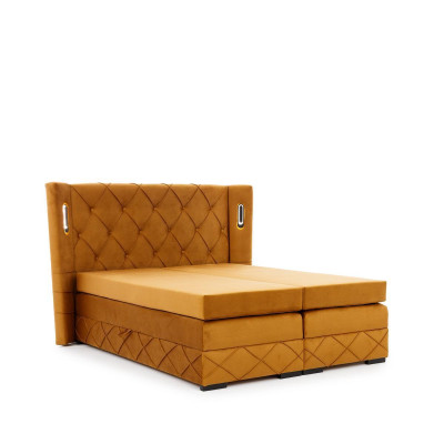 Cama Chesterfield exclusiva marrón con mesitas de noche tapizadas muebles de diseño.