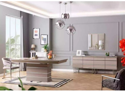 Mesa 6 sillas Aparador Espejo Conjunto de comedor de 9 piezas Grupo de mobiliario
