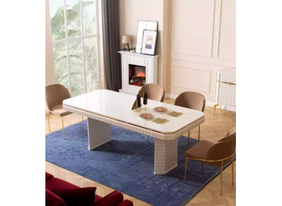 Comedor Mesa de comedor 6 sillas beige Conjunto 7 piezas Muebles de lujo de madera