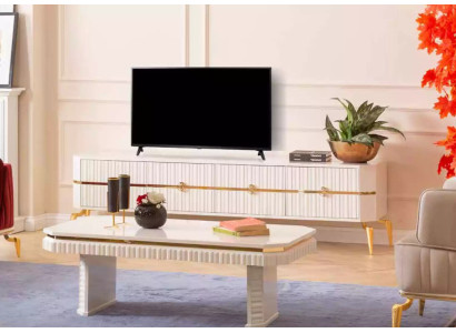 Mesa de centro Aparador de 2 piezas Muebles de sala Mesa Bajo nuevo blanco