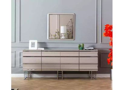 Sala de estar beige Aparador Espejo Muebles de diseño Consola Madera Diseñador