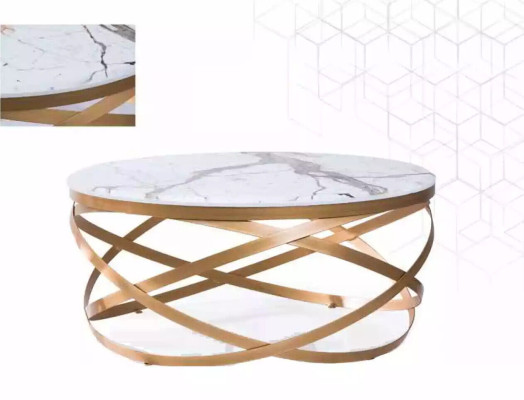 Mesa de centro de lujo en oro moderna de acero inoxidable para el diseño de la sala de estar.