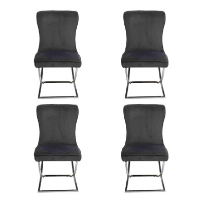 Chesterfield Schwarz 4x sillas sin reposabrazos estructura de metal sillas de comedor